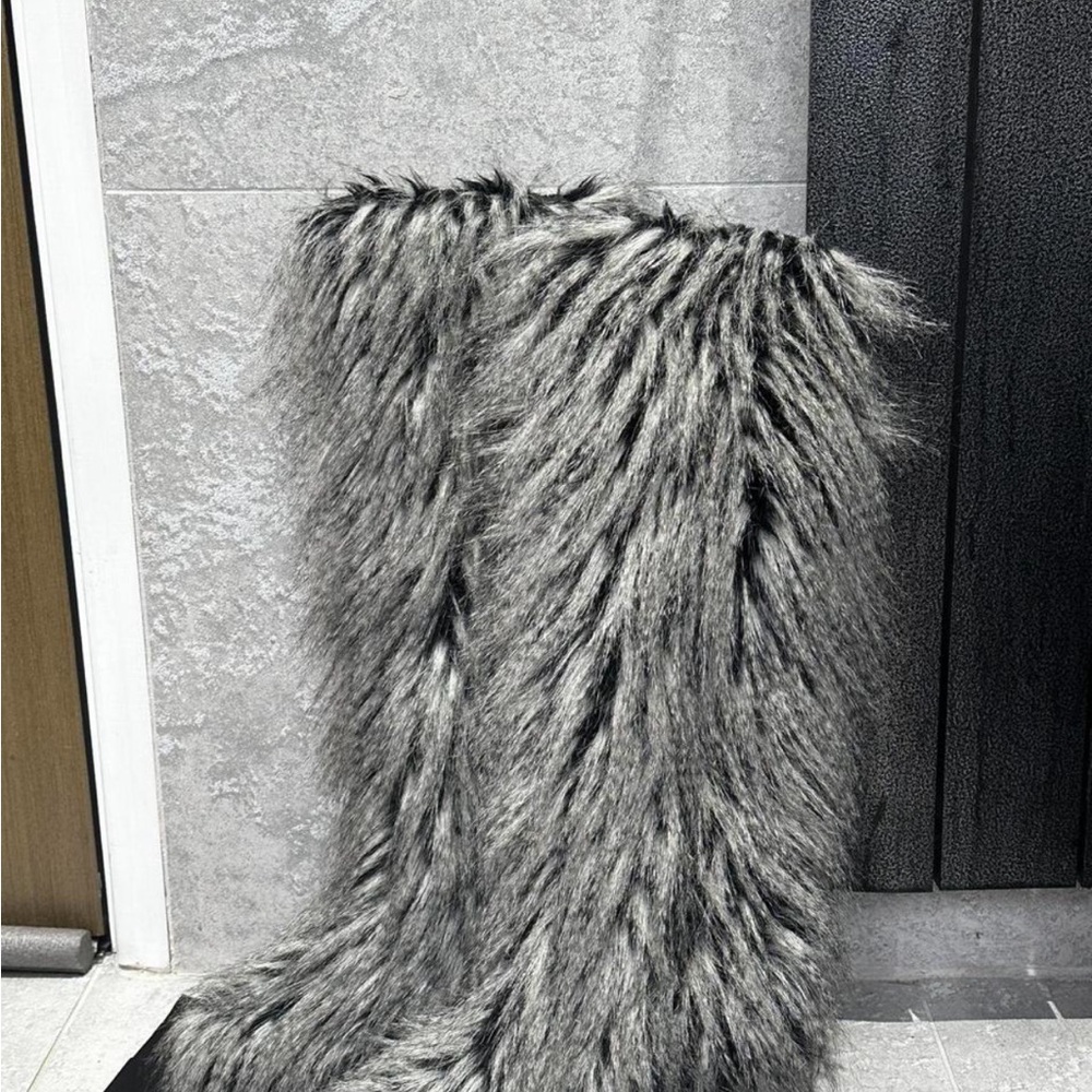 CHANEL Gray Over the Knee Boots